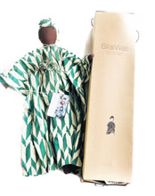 Load image into Gallery viewer, african lady doll with turban on green dress with gift box
