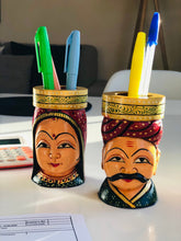 Load image into Gallery viewer, Traditional Jaipur Couple Wooden Painted Pen Holder - Handmade
