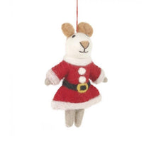 Load image into Gallery viewer, Set of 3 Mrs Santa Paws Novelty Hanging Decoration - Fair Trade and Eco Friendly &amp; Handmade Needle Felted Animal - Christmas
