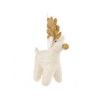 Load image into Gallery viewer, Set of 4 Gold Rudolphs Novelty Hanging Decoration - Fair Trade and Eco Friendly &amp; Handmade Needle Felted Animal - Christmas
