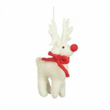 Load image into Gallery viewer, Set of 4 White Rudolphs Novelty Hanging Decoration- Fair Trade and Eco Friendly &amp; Handmade Needle Felted Animal - Christmas

