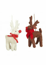 Load image into Gallery viewer, Set of 4 White Rudolphs Novelty Hanging Decoration- Fair Trade and Eco Friendly &amp; Handmade Needle Felted Animal - Christmas
