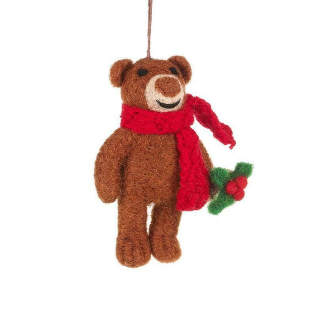 Set of 2 Bears with Scarf Hanging Felt Decoration - Fair Trade and Eco Friendly