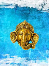Load image into Gallery viewer, Ganesh Head Golden Metal Wall Hanging
