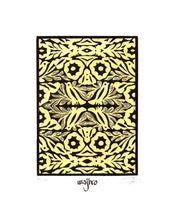 Load image into Gallery viewer, Oaxaca Embroidery Yellow Original Linocut and Watercolour Engraving - Limited Edition 25x17.5cm - 2017 Handmade Mexican Art-
