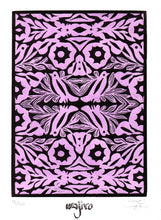 Load image into Gallery viewer, Oaxaca Embroidery Pink Original Linocut and Watercolour Engraving - Limited Edition 25x17.5cm - 2017 Handmade Mexican Art
