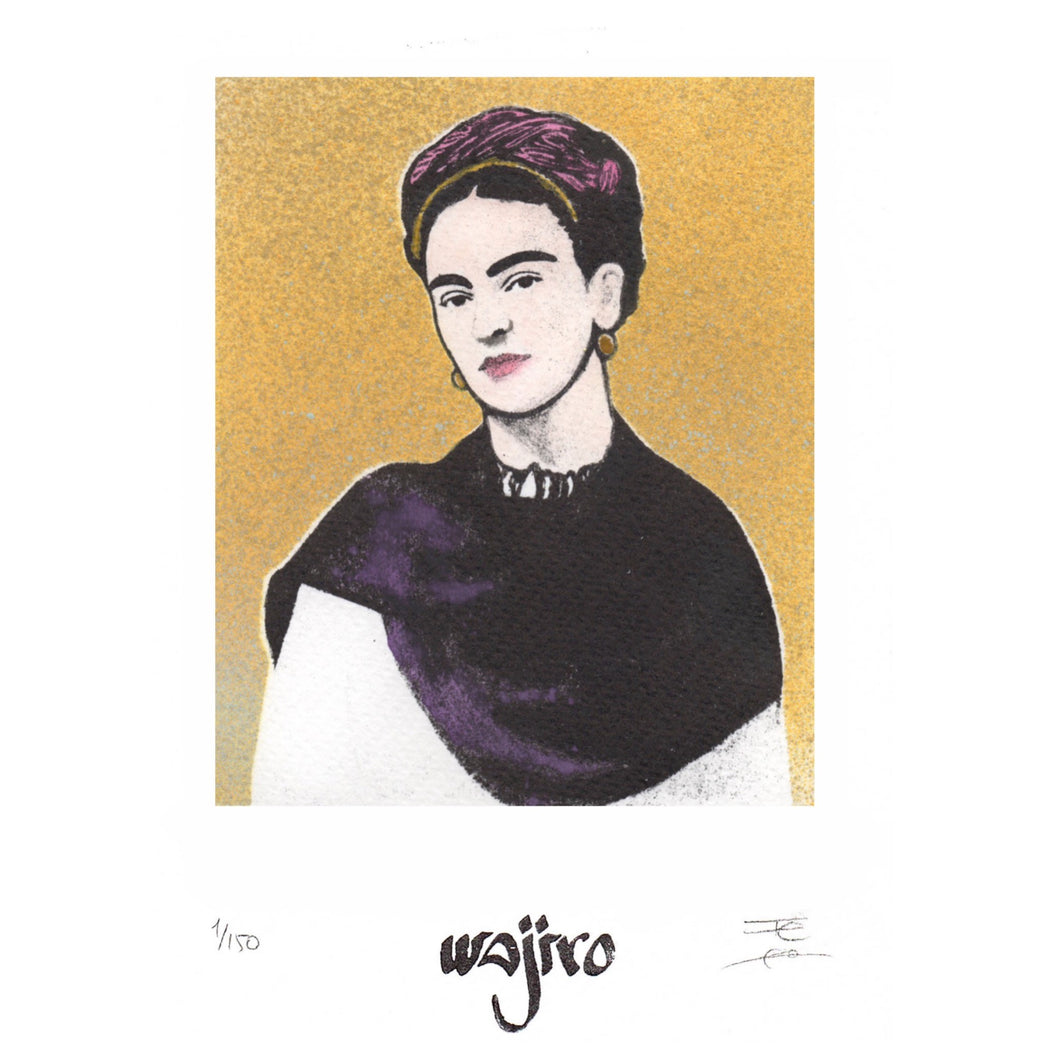 Mexican Frida Siligraphy Engraving - Watercolour and Spray by Wajiro Dream- Mexipop Art Design - 17.5x12.5 cms. - 2017  Limited Edition
