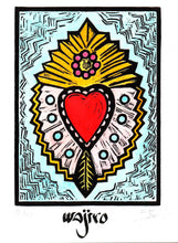 Load image into Gallery viewer, Mexican Crowned Ex-Voto Heart - Linocut and watercolour Engraving - 17.5x12.5cm - 2017 Limited Edition 2017
