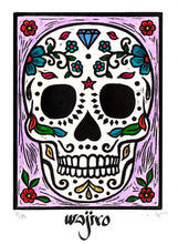 Load image into Gallery viewer, Mexican Skull with Diamond Small Engraving - Linocut and Watercolour - 17.5x12.5cm - 2017 Limited Edition 2017 - Mexican Art
