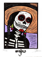 Load image into Gallery viewer, Mexican Catrina with Small Engraving - Linocut and Watercolour - 17.5x12.5cm - 2017 Limited Edition 2017 - Mexican Art
