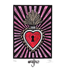 Load image into Gallery viewer, Mexican Ex-Voto Heart - Linocut and watercolour Engraving - 17.5x12.5cm - 2017 Limited Edition 2017 - Mexican Art
