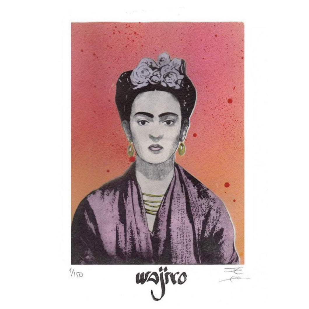Mexican Frida Siligraphy Engraving - Watercolour and Spray by Wajiro Dream - 25x17.5 cms. - 2017 Limited Edition