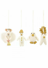 Load image into Gallery viewer, Set of 4 Gold Rudolphs Novelty Hanging Decoration - Fair Trade and Eco Friendly &amp; Handmade Needle Felted Animal - Christmas
