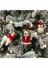 Load image into Gallery viewer, Set of 3 Mrs Santa Paws Novelty Hanging Decoration - Fair Trade and Eco Friendly &amp; Handmade Needle Felted Animal - Christmas
