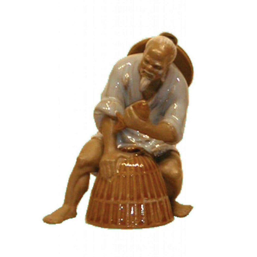 Fisherman with Pannier Shiwan Pottery 13cm