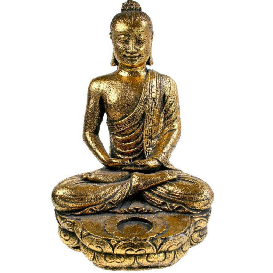 Buddha Ornament Stone Cast with little Holder - Gold H32cm Homedecor