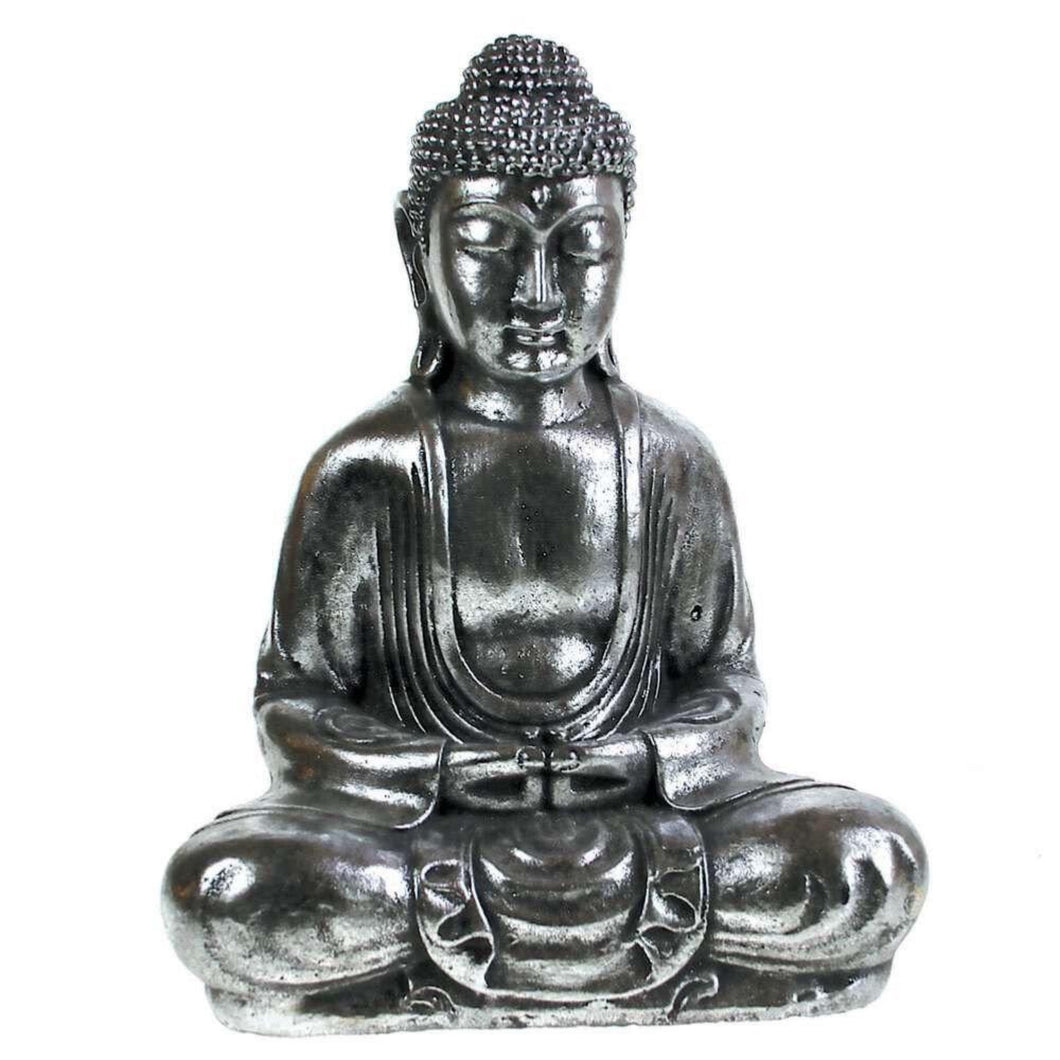 Buddha Meditation Pose Ornament Stone Cast - Silver 31cm Homeware