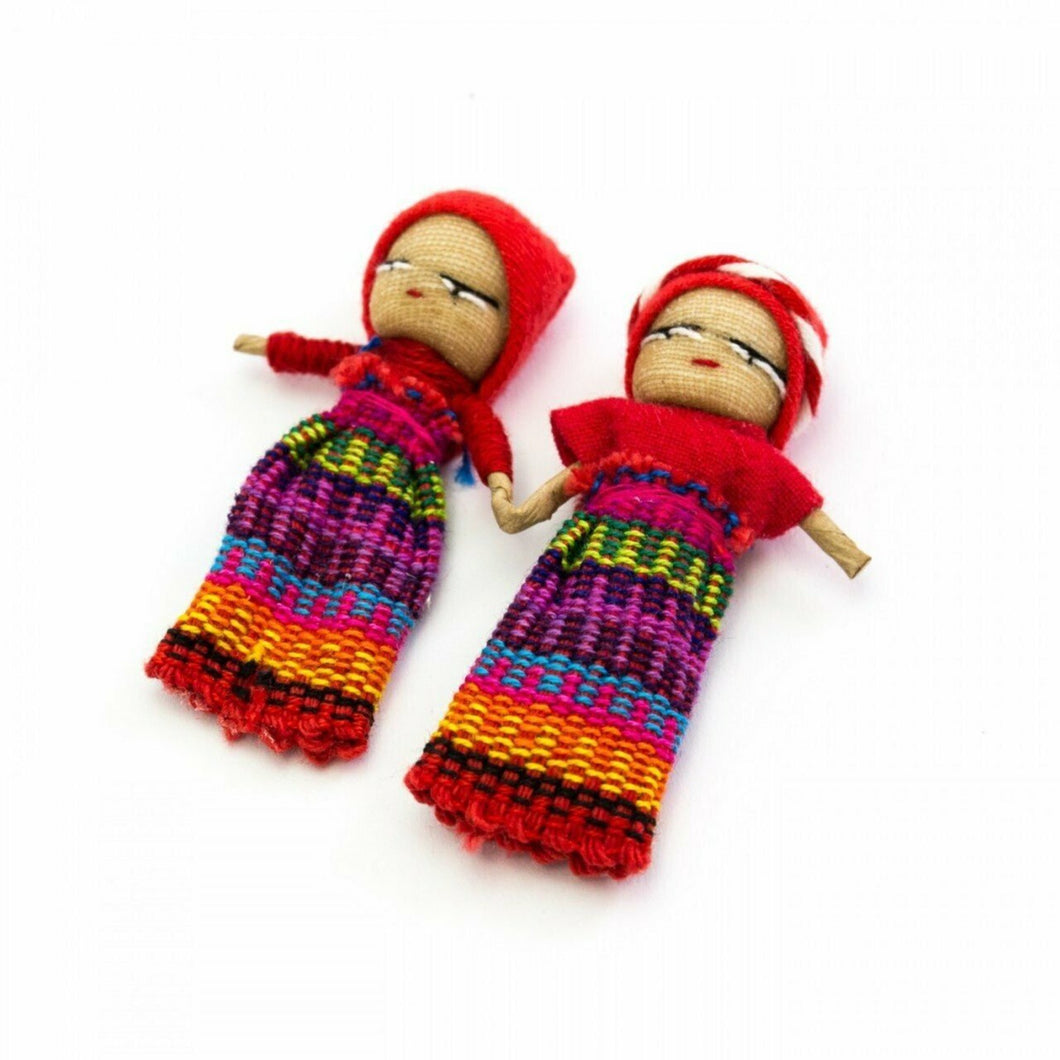 Guatemalan Worry Dolls Holding Hands on Card
