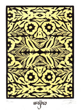 Load image into Gallery viewer, Oaxaca Embroidery Yellow Original Linocut and Watercolour Engraving - Limited Edition 25x17.5cm - 2017 Handmade Mexican Art-
