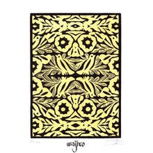 Load image into Gallery viewer, Oaxaca Embroidery Yellow Original Linocut and Watercolour Engraving - Limited Edition 25x17.5cm - 2017 Handmade Mexican Art-
