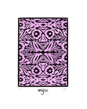 Load image into Gallery viewer, Oaxaca Embroidery Pink Original Linocut and Watercolour Engraving - Limited Edition 25x17.5cm - 2017 Handmade Mexican Art
