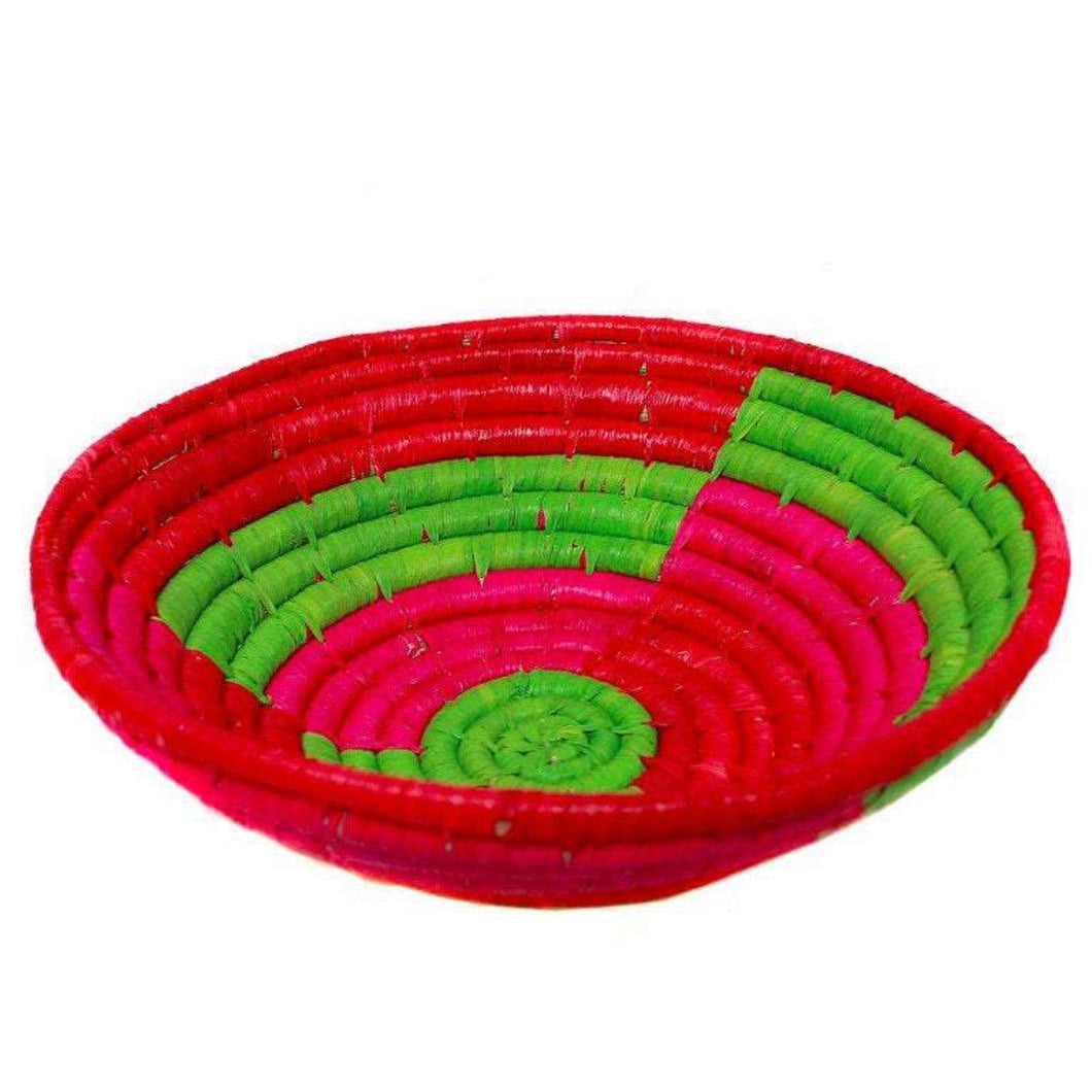 Raffia Fruit Basket Red Base, 24cm. Fair Trade, Eco and Ethical Gifts for the Trade.