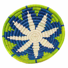 Load image into Gallery viewer, Raffia Fruit Basket Lime Blue White, 24cm. Fair Trade, Eco and Ethical Gifts for the Trade
