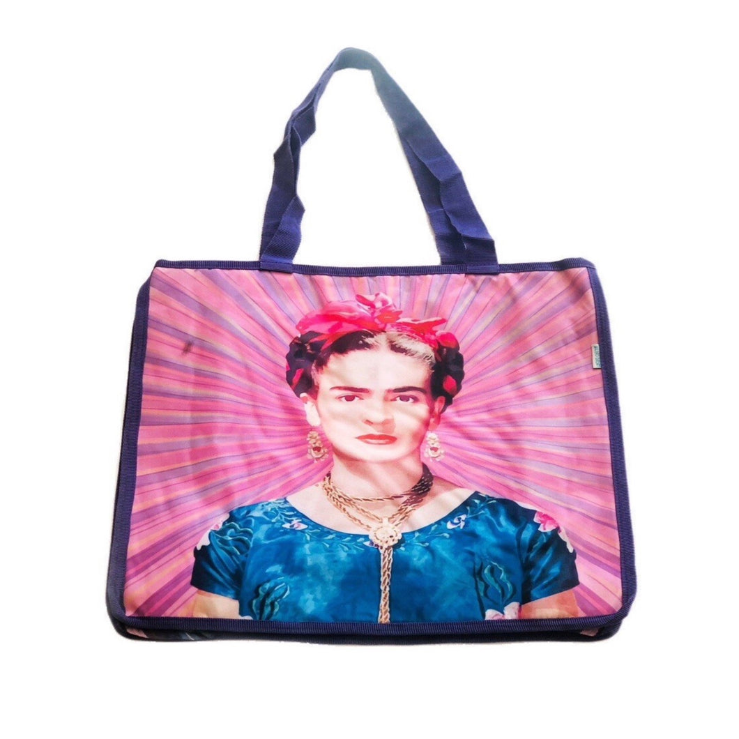 Frida Kahlo Pink Rays Grocery Bag By Wajiro Dream -Mexipop Art Design