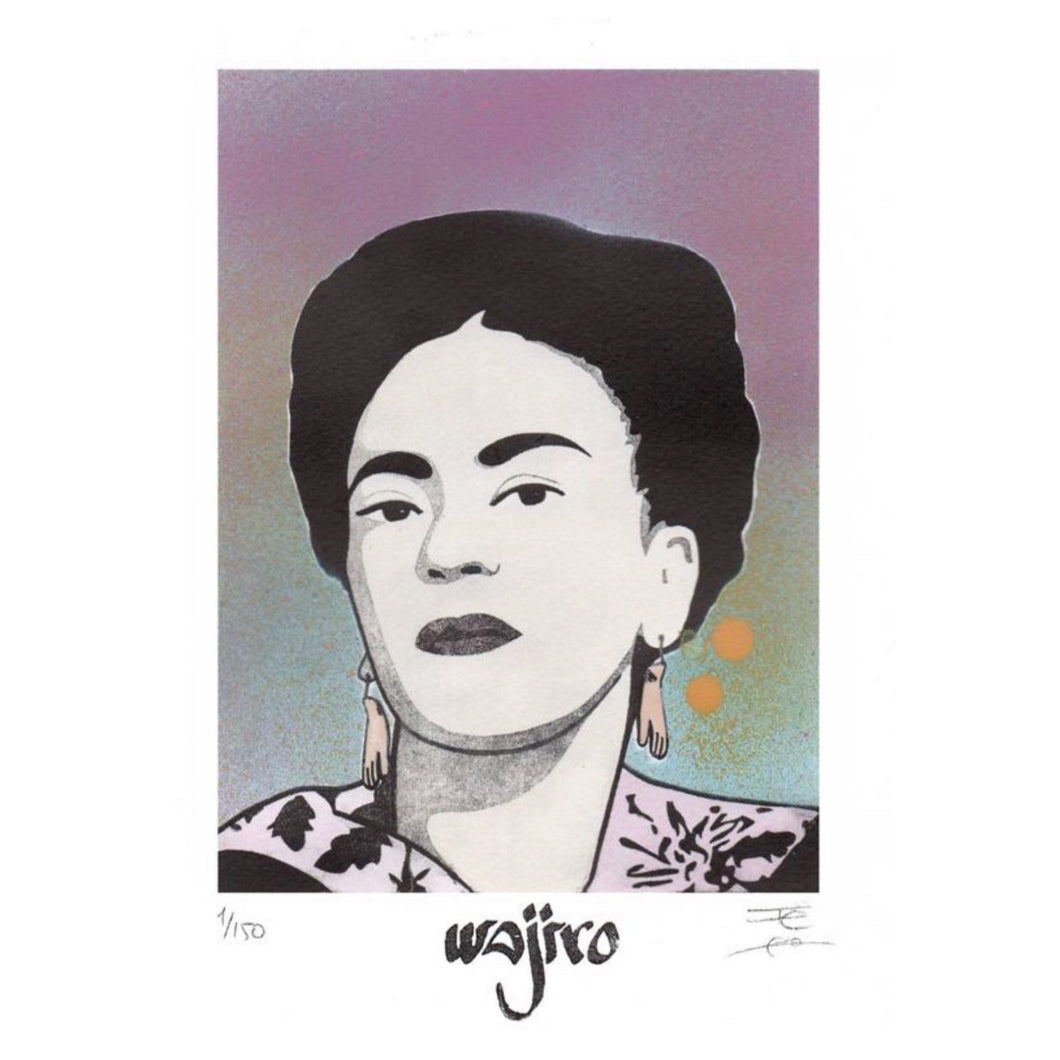 Mexican Frida Siligraphy Engraving - Watercolour and Spray by Wajiro Dream - Mexipop Art Design- 2019 Limited Edition 25x17.5cm