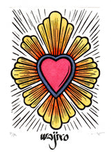 Load image into Gallery viewer, Mexican Ex-Voto Heart - Linocut and watercolour Engraving - 17.5x12.5cm - 2017 Limited Edition 2017 - Mexican Art
