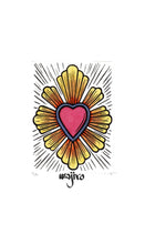 Load image into Gallery viewer, Mexican Ex-Voto Heart - Linocut and watercolour Engraving - 17.5x12.5cm - 2017 Limited Edition 2017 - Mexican Art
