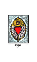Load image into Gallery viewer, Mexican Crowned Ex-Voto Heart - Linocut and watercolour Engraving - 17.5x12.5cm - 2017 Limited Edition 2017
