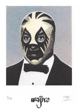 Load image into Gallery viewer, Mexican Wrestler Portrait Siligraphy Engraving - Watercolour and Spray by Wajiro Dream - 17.5x12.5 cms. - 2017  Limited Edition
