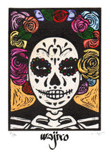 Load image into Gallery viewer, Mexican Catrina Small Siligraphy Engraving - Watercolour and Spray by Wajiro Dream - 17.5x12.5 cms. - 2017 Limited Edition
