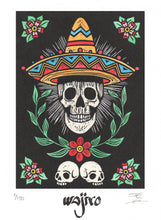 Load image into Gallery viewer, Mexican Skull Original Linocut and Watercolour Engraving - Limited Edition 25x17.5cm - 2017 Handmade Mexican Art-
