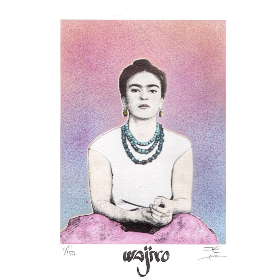Mexican Frida Siligraphy Engraving - Watercolour and Spray by Wajiro Dream - 25x17.5 cms. - 2017 Limited Edition