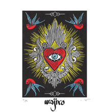 Load image into Gallery viewer, Mexican Ex-Voto Heart with Birds - Linocut and watercolour Engraving - 25x17.5cm - 2017 Limited Edition 2017 - Mexican Art
