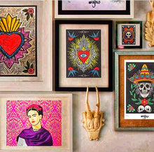 Load image into Gallery viewer, Mexican Ex-Voto Heart with Colourful Rays - Linocut and watercolour Engraving - 17.5x12.5cm - 2017 Limited Edition 2017 - Mexican Art
