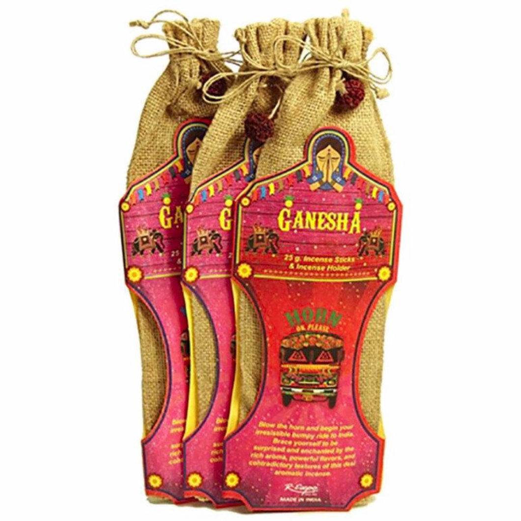 Set Of 3 Incense and holder in jute bag Ganesha Fair Trade. Giftware