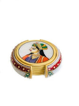 Load image into Gallery viewer, Marble Coasters with Rajasthani Lady Set of 6
