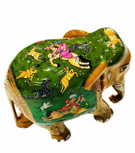 Load image into Gallery viewer, Unique Wooden Hand Painted Elephant with exquisite India Shikar Miniature Paintings
