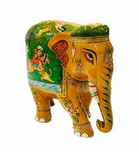 Load image into Gallery viewer, Unique Wooden Hand Painted Elephant with exquisite India Shikar Miniature Paintings

