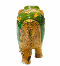Load image into Gallery viewer, Unique Wooden Hand Painted Elephant with exquisite India Shikar Miniature Paintings
