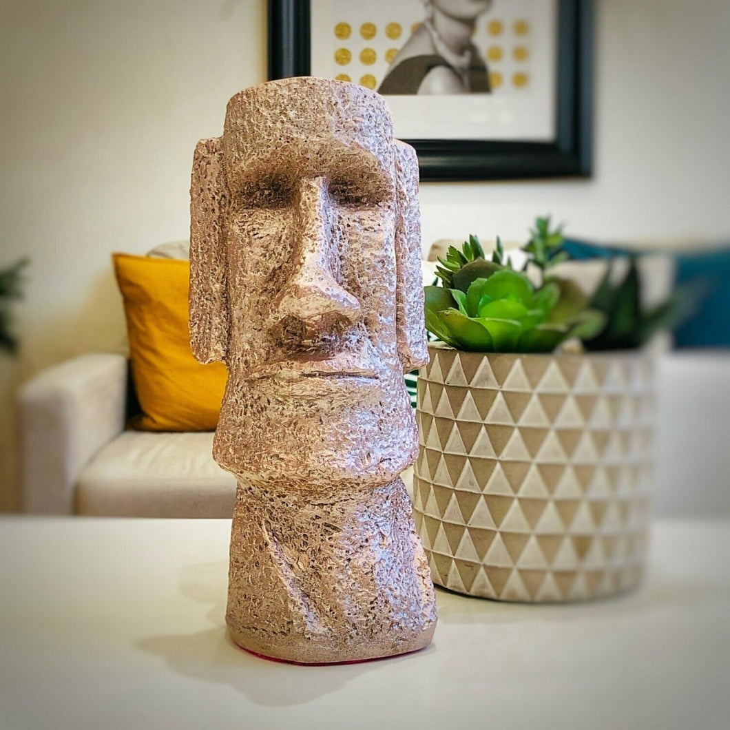Unique Moai Head Statue - Eastern Island - Pink Silver Home Decor Art