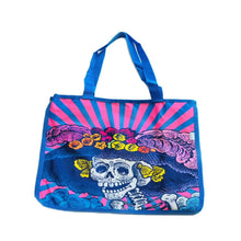 Load image into Gallery viewer, Mexican Catrina Blue Grocery Bag By Wajiro Dream -Mexipop Art Design

