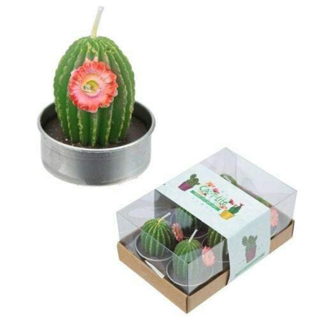 Spiky Cactus with Flower Mini Candles Set of 6