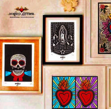 Load image into Gallery viewer, Mexican Ex-Voto Heart with Colourful Rays - Linocut and watercolour Engraving - 17.5x12.5cm - 2017 Limited Edition 2017 - Mexican Art
