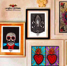 Load image into Gallery viewer, Mexican Ex-Voto Heart - Linocut and watercolour Engraving - 17.5x12.5cm - 2017 Limited Edition 2017 - Mexican Art
