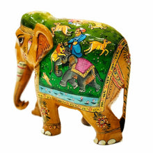 Load image into Gallery viewer, Unique Wooden Hand Painted Elephant with exquisite India Shikar Miniature Paintings
