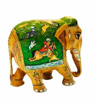 Load image into Gallery viewer, Unique Wooden Hand Painted Elephant with exquisite India Shikar Miniature Paintings
